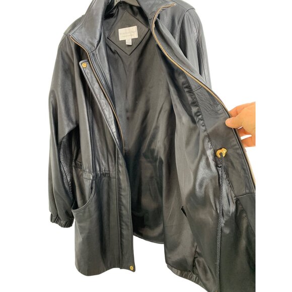 VTG Womens Worthington Size L Lambskin Leather Coat Black EUC Pockets 7025 - Picture 6 of 11
